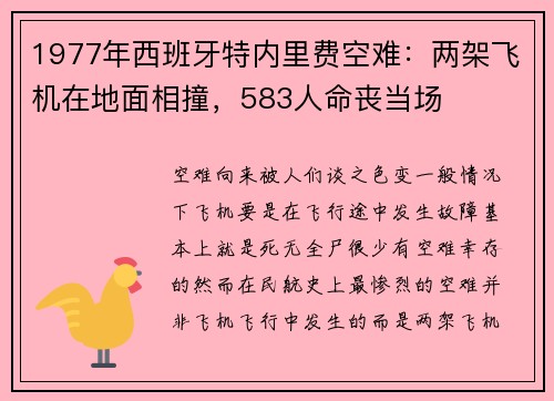 1977年西班牙特内里费空难：两架飞机在地面相撞，583人命丧当场