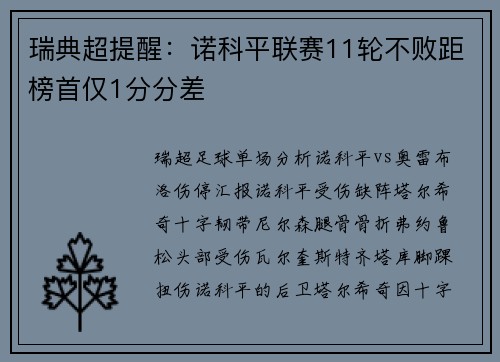瑞典超提醒：诺科平联赛11轮不败距榜首仅1分分差